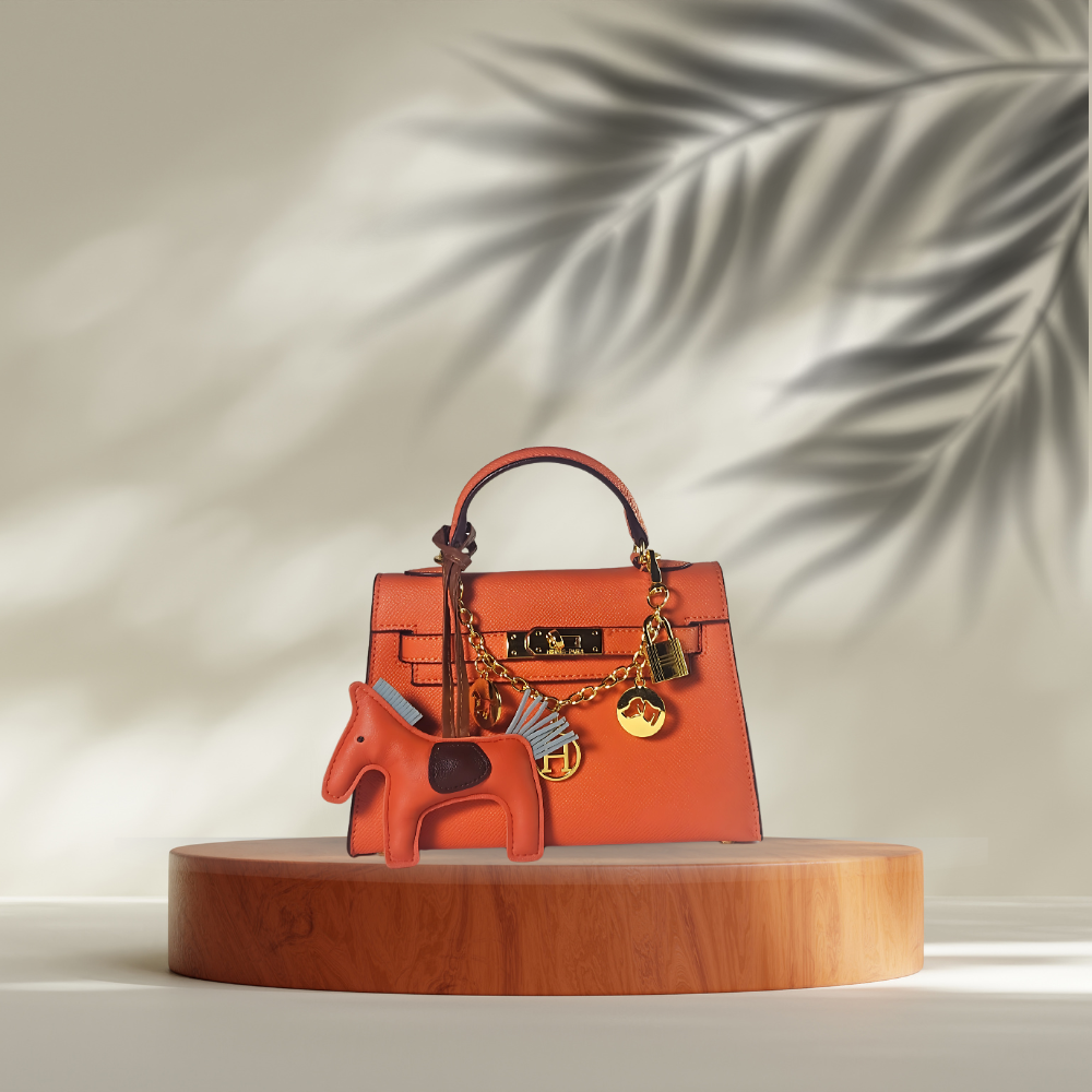 Premium orange Kelly Bag  Inspired by – Herme'swith Horse Charm