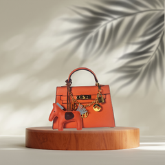 Premium orange Kelly Bag  Inspired by – Herme'swith Horse Charm