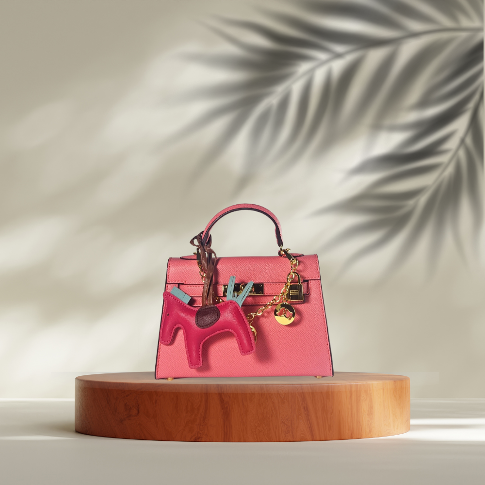 Premium Pink Kelly Bag  Inspired– Hermes with Horse Charm