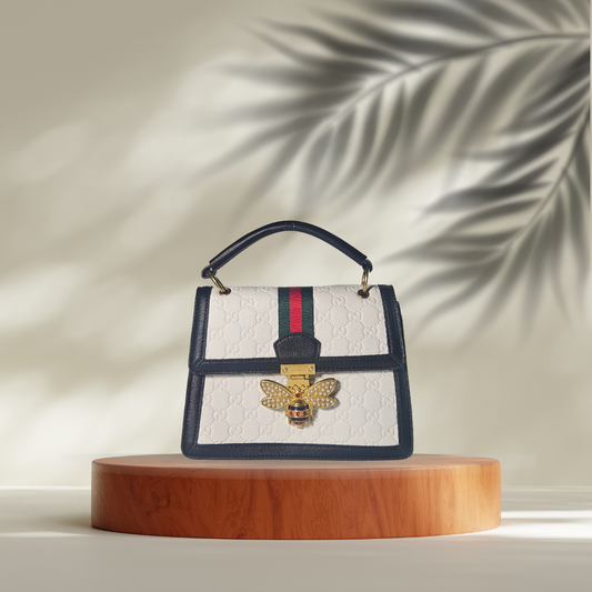 Premium White Dionysus-Inspired Bag with Bee Clasp