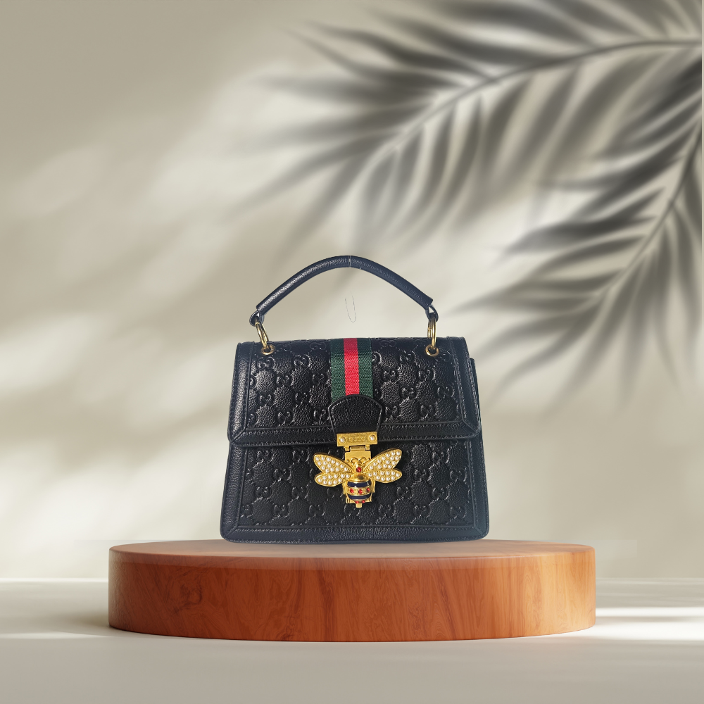 Premium Black Dionysus-Inspired Bag with Bee Clasp